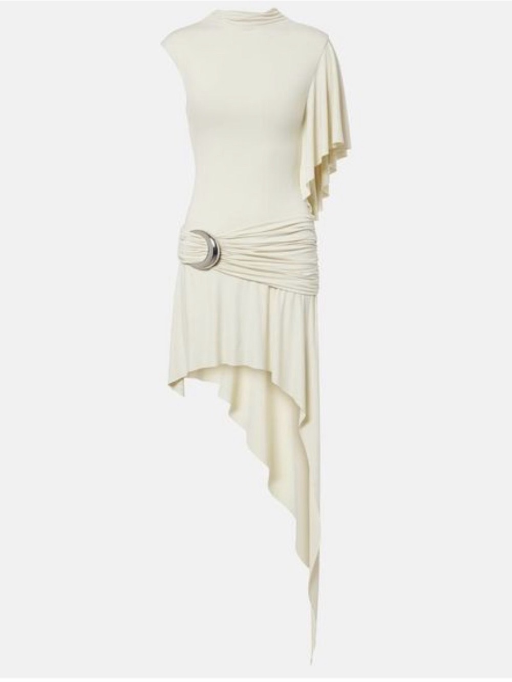 De La Vali White Titan Jersey Minidress with Draped Waist